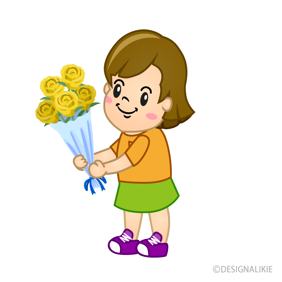 花束を贈る子供