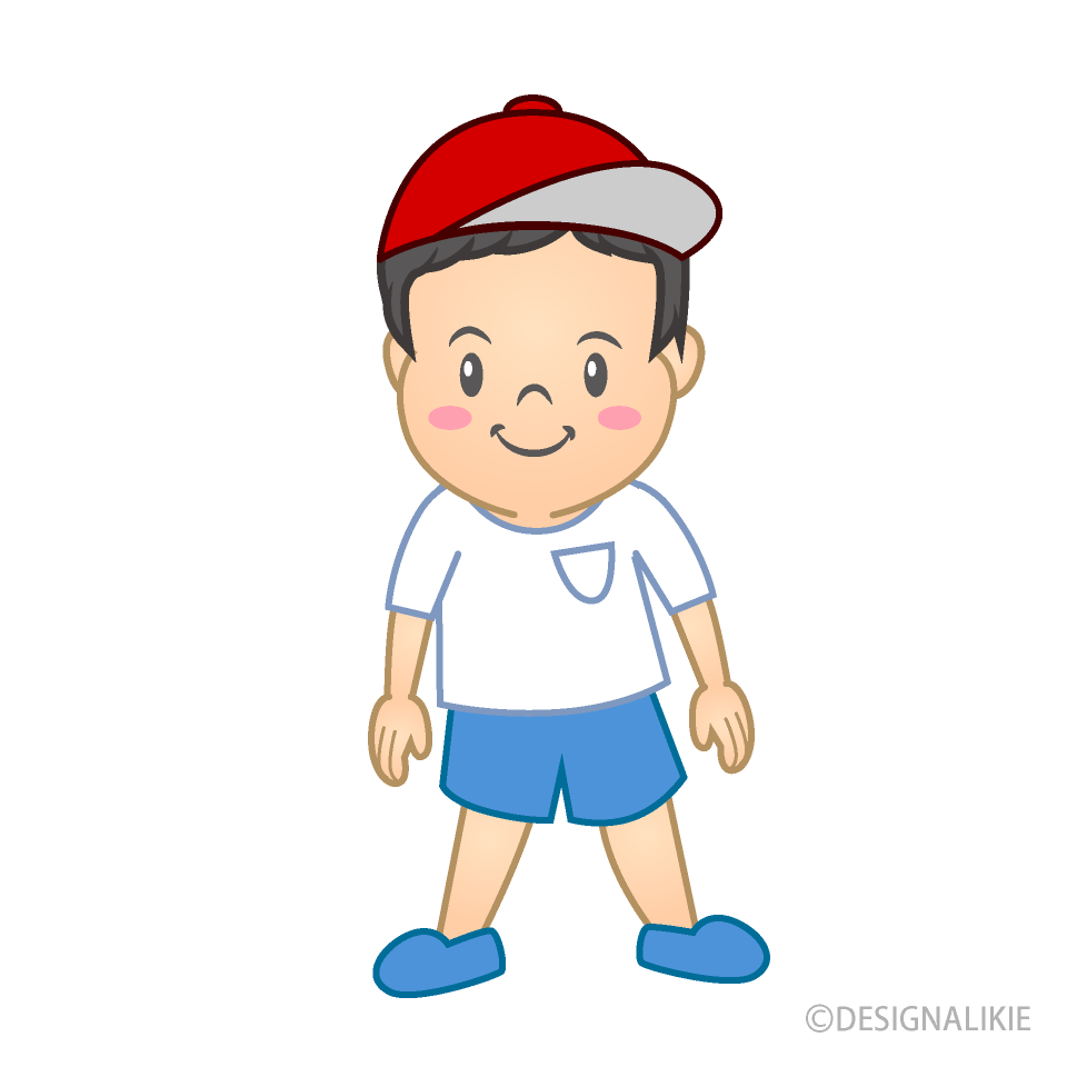 赤帽子体育着の幼稚園男の子