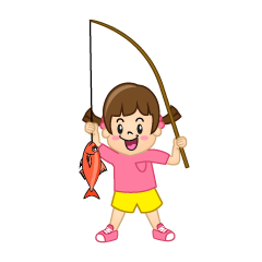 釣った魚に興奮する女の子