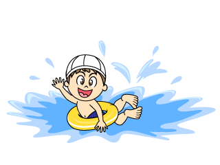 浮き輪で泳ぐ小さな男の子