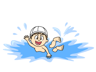 水泳を楽しむ小学生の男の子