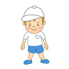 白帽子体育着の幼稚園男の子