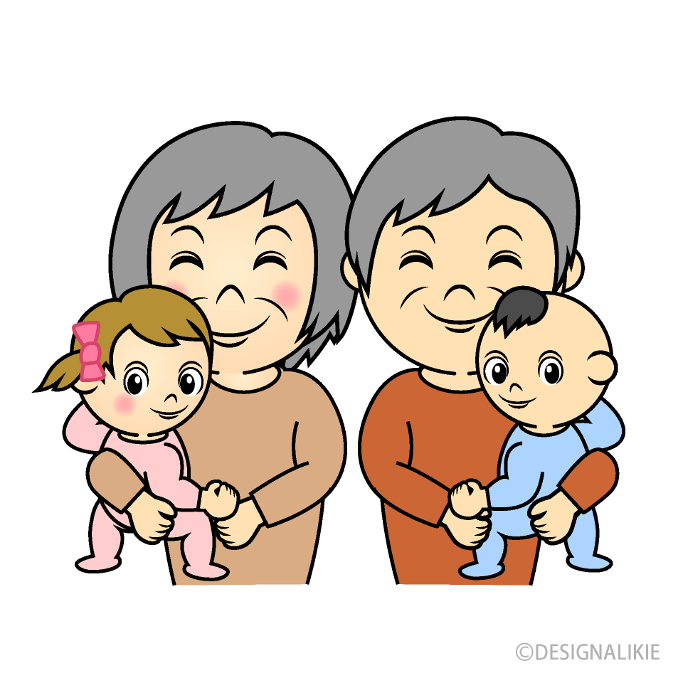 孫を抱っこするじいちゃんとばあちゃん