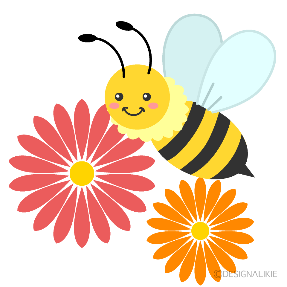 かわいいミツバチとガーベラの花