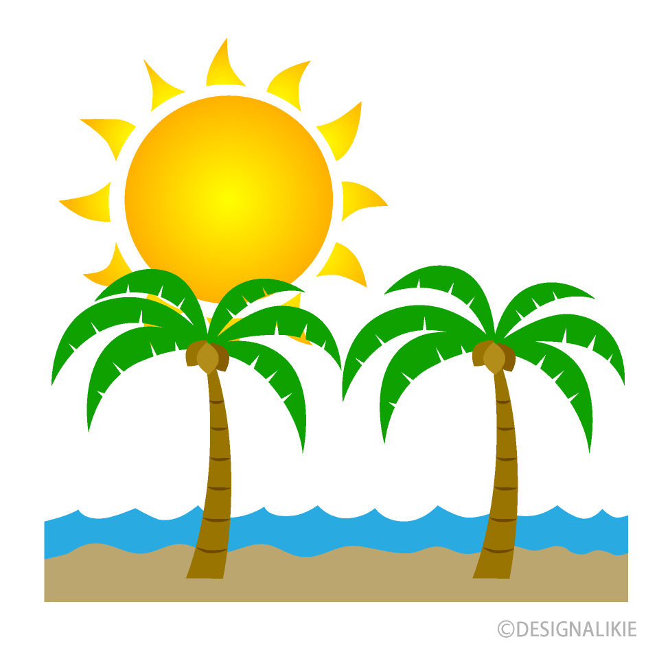 砂浜のヤシの木と太陽