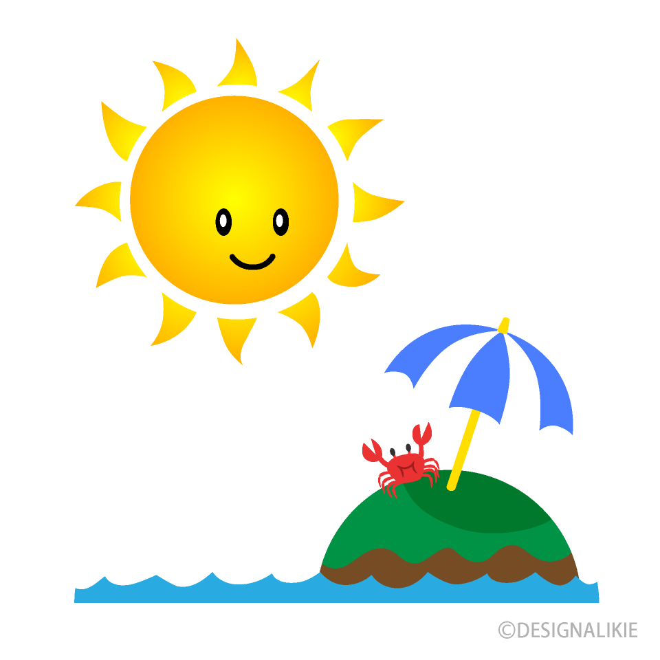 夏の島と可愛い太陽