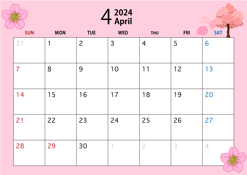 2024年4月のカレンダー（桜）