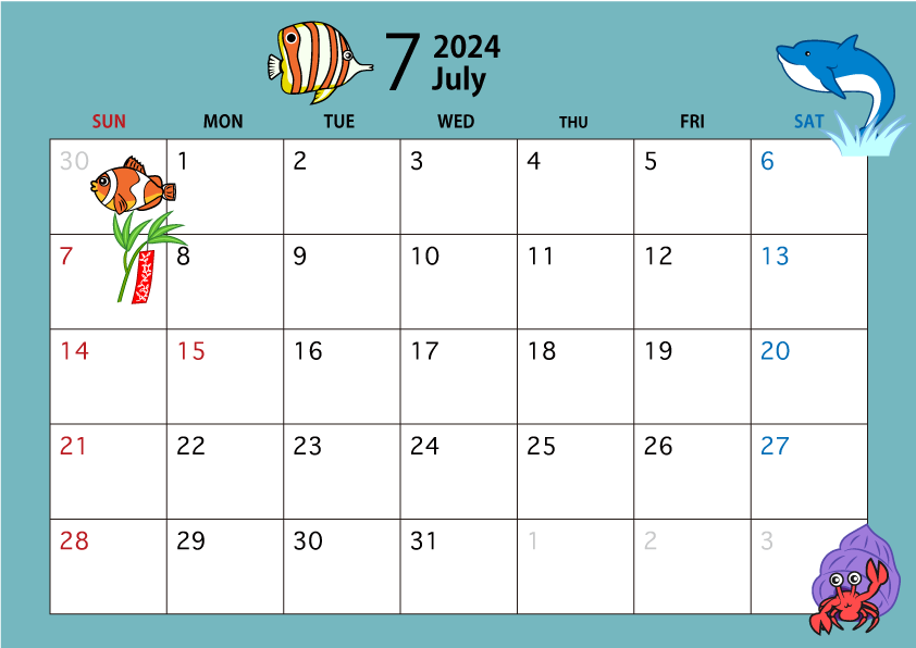 2022年7月のカレンダー（海）