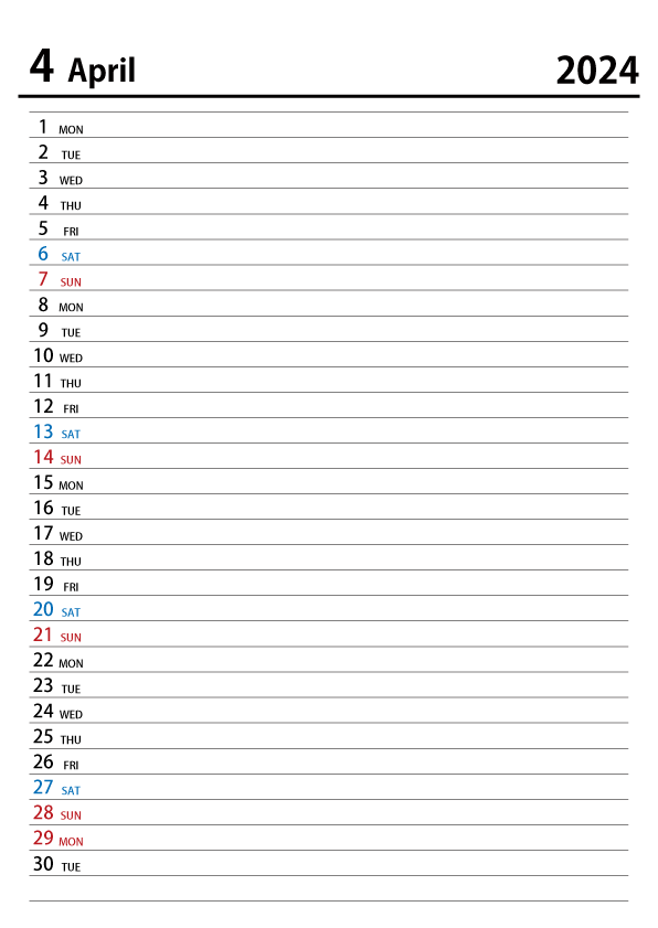 2022年4月スケジュールカレンダー
