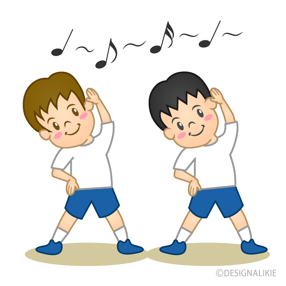 ラジオ体操をする小学生