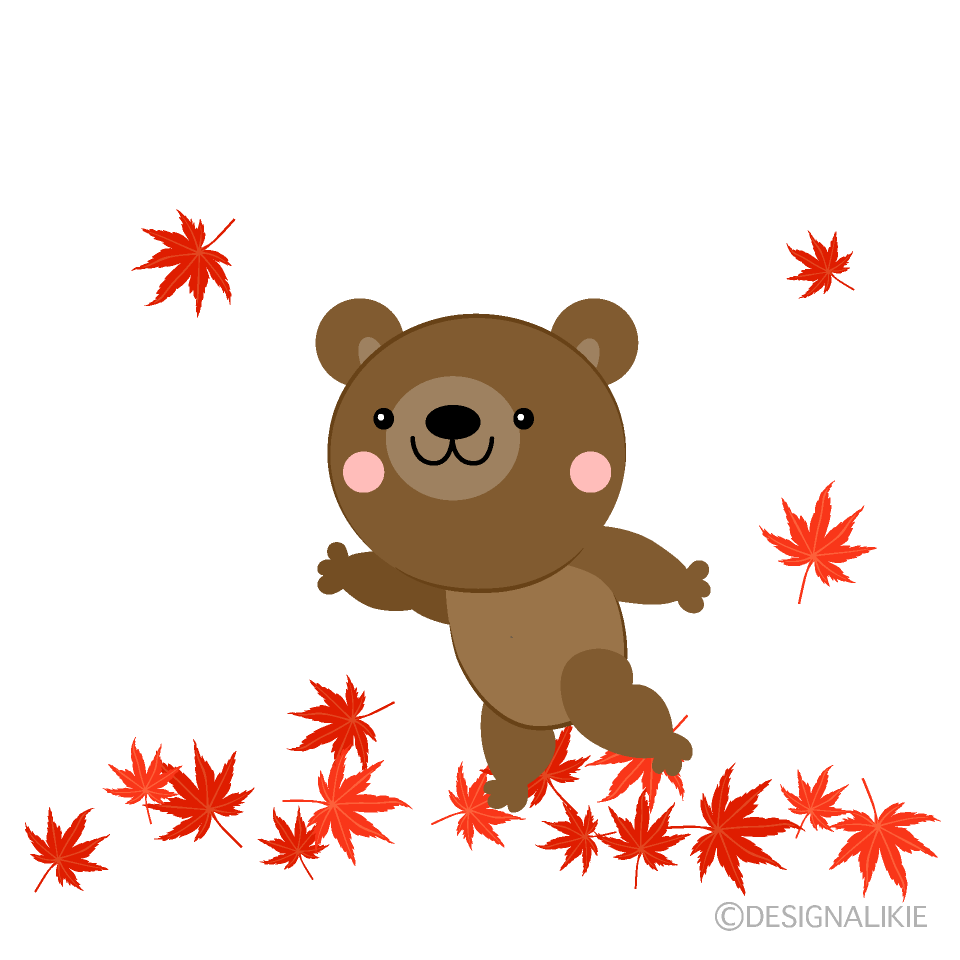 紅葉狩りをするクマ