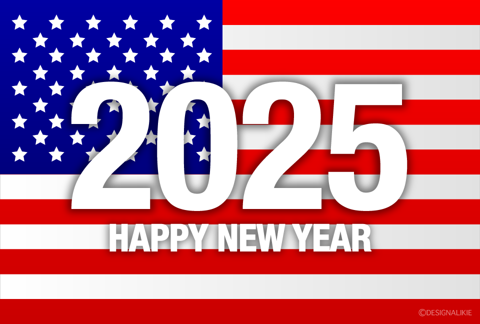 アメリカ国旗のHAPPY NEW YEAR 2025