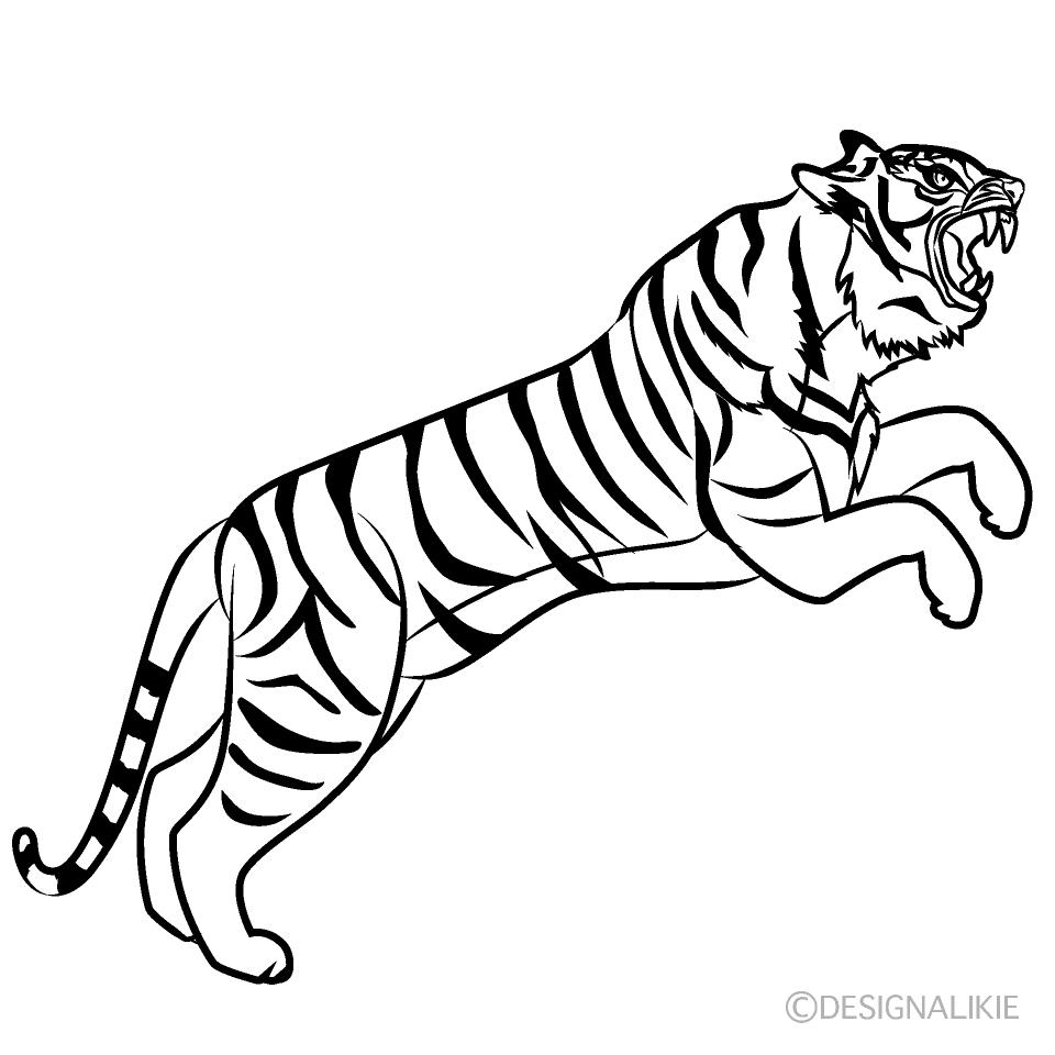 ジャンプする虎線画