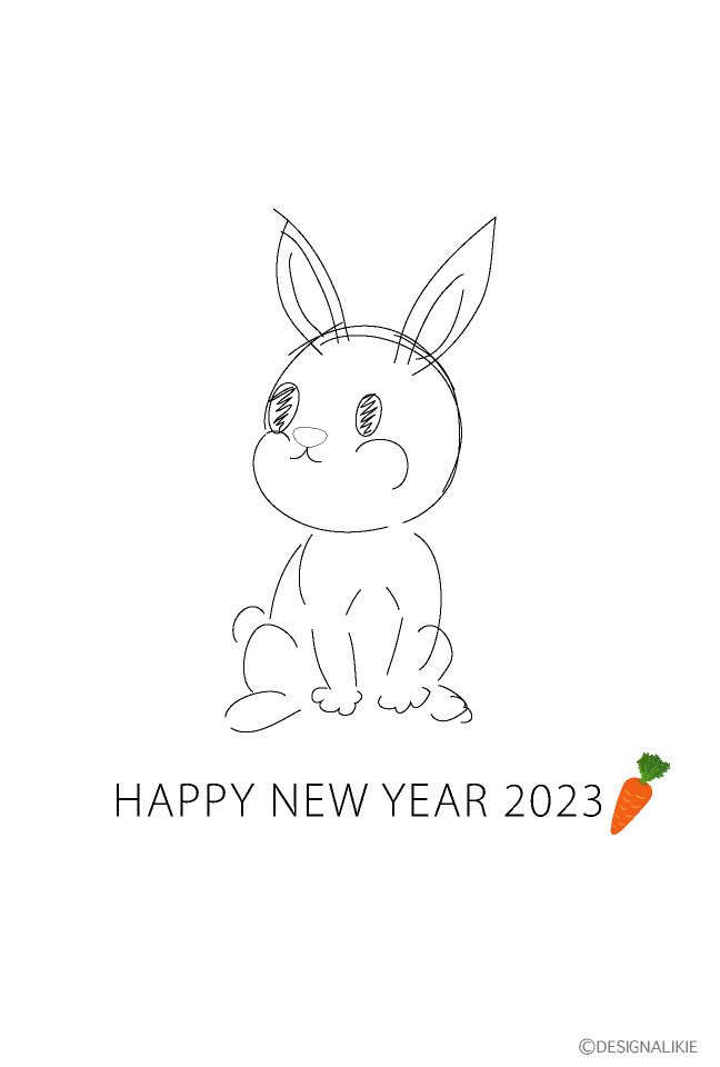 線画のかわいいうさぎ年賀状