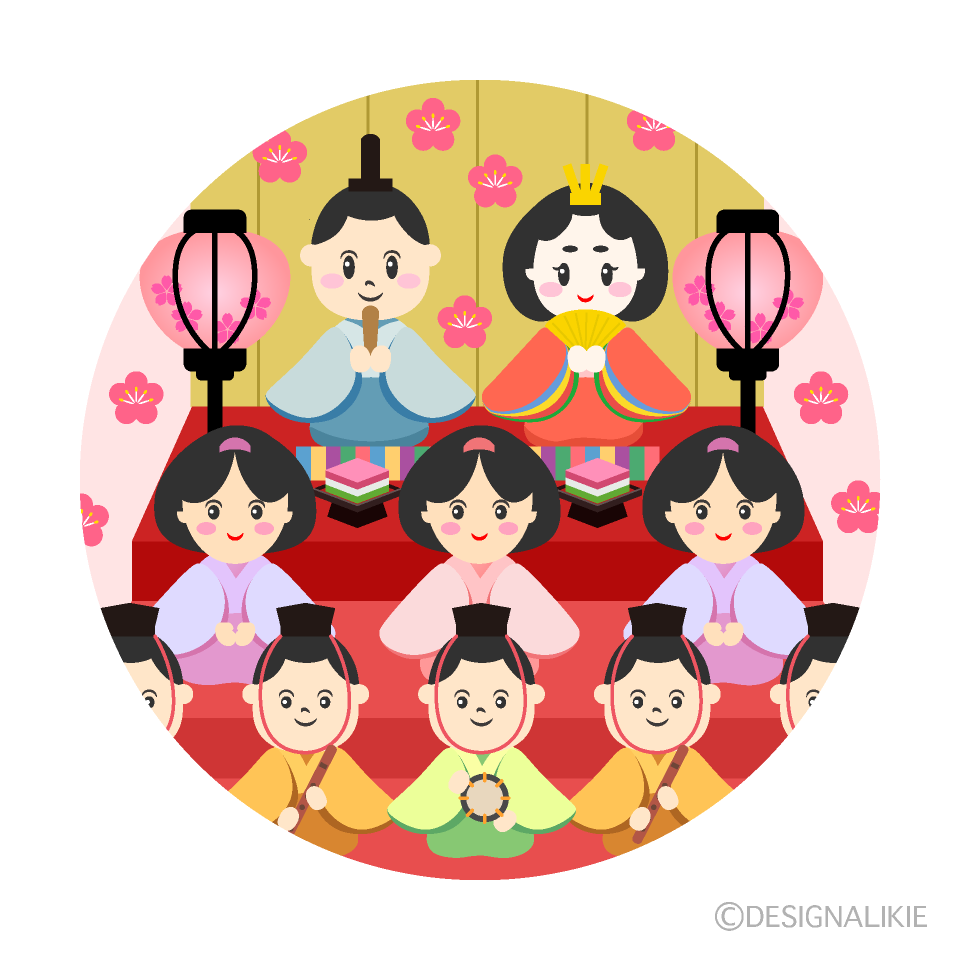 3段雛人形の丸ラベル