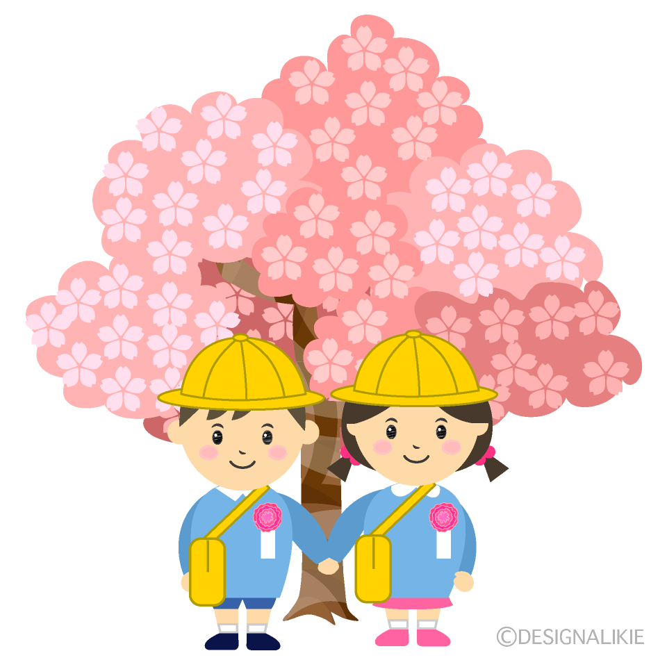 園児と桜の木