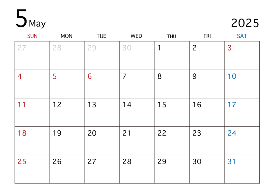 2023年5月カレンダー