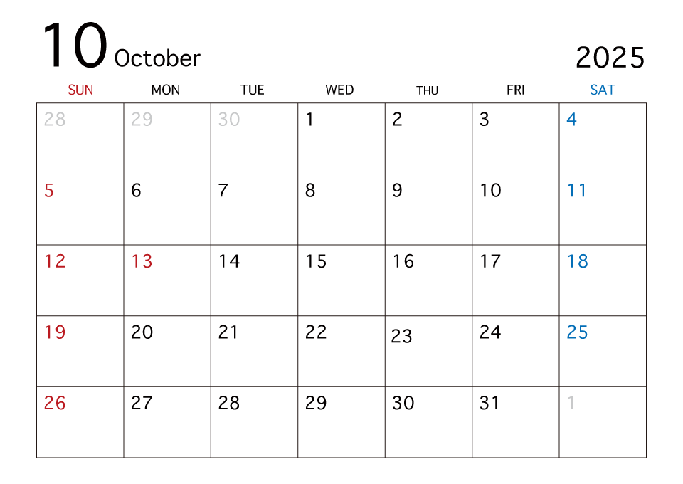 2025年10月カレンダー