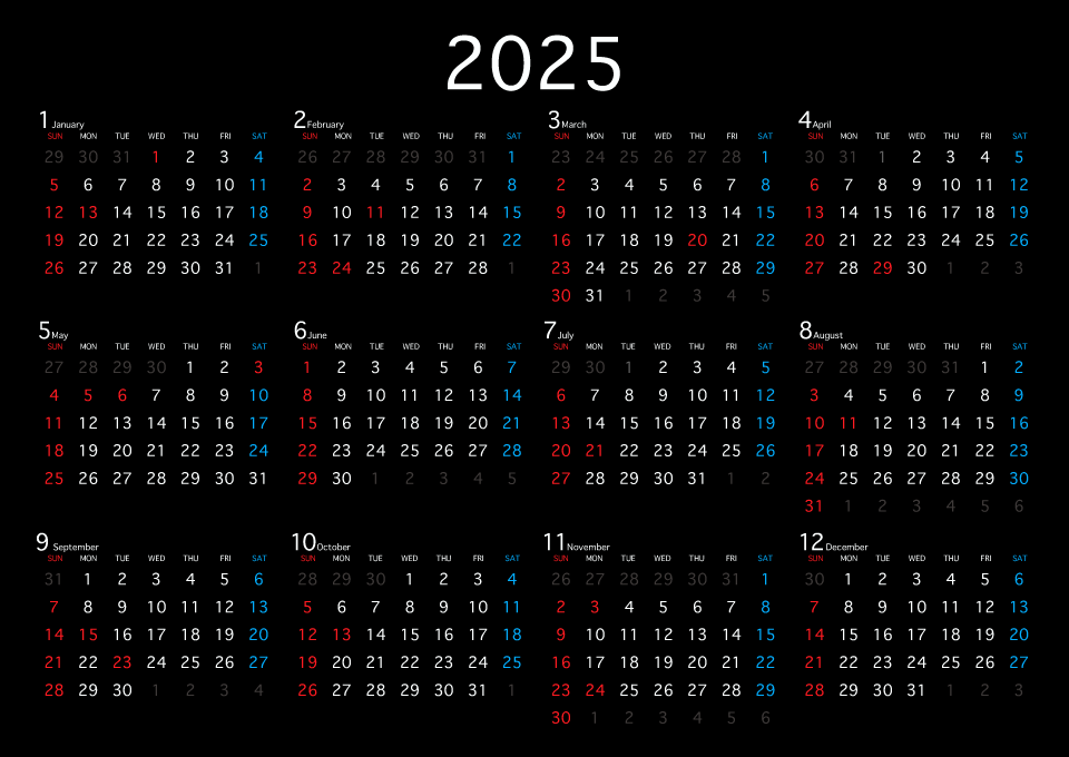 黒色の2023年カレンダー