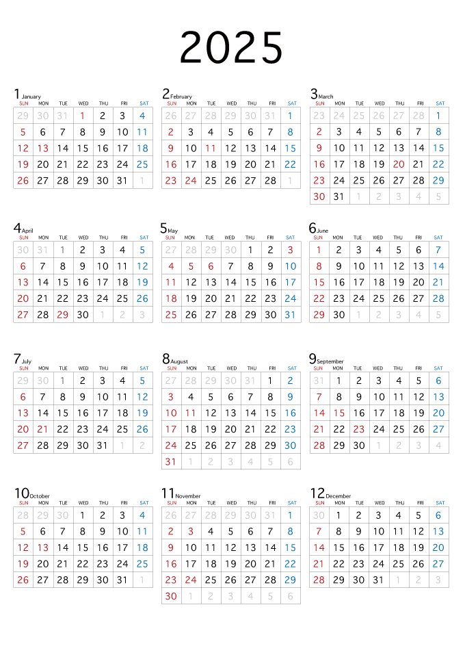 水玉ドット柄の2025年カレンダー