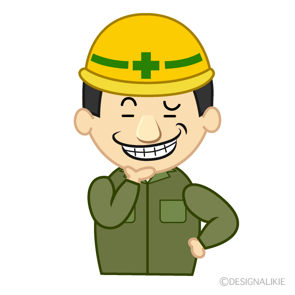 ニヤリ顔の建設作業員