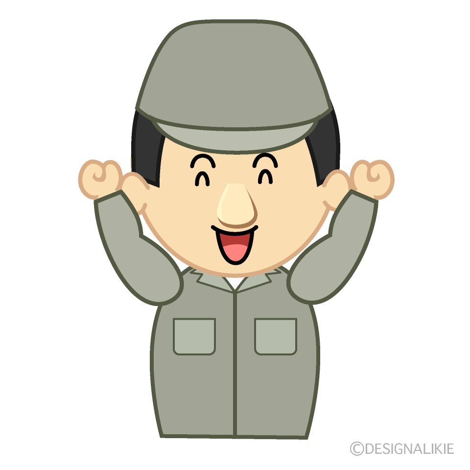 ガッツポーズの整備士