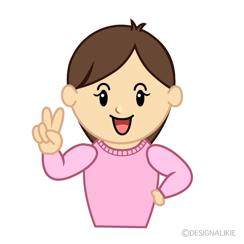 ピースするお母さん