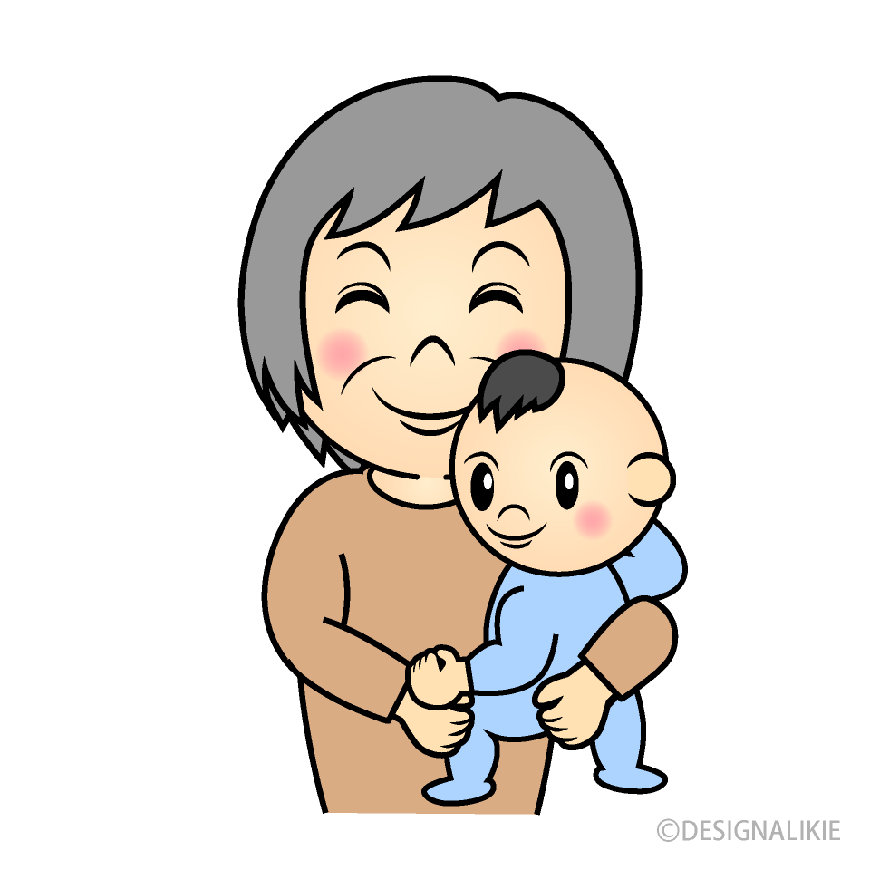 赤ちゃんの孫を抱っこしたお婆ちゃん