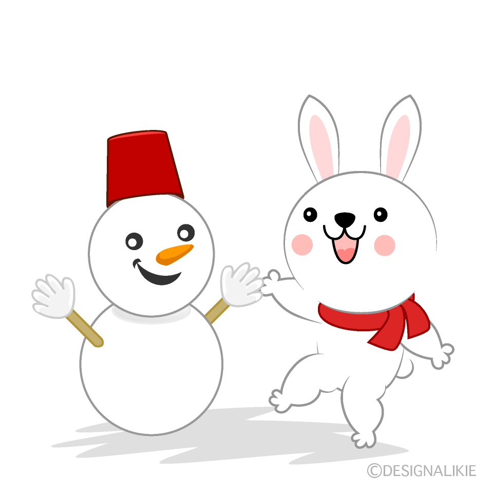 雪だるまを作るウサギ