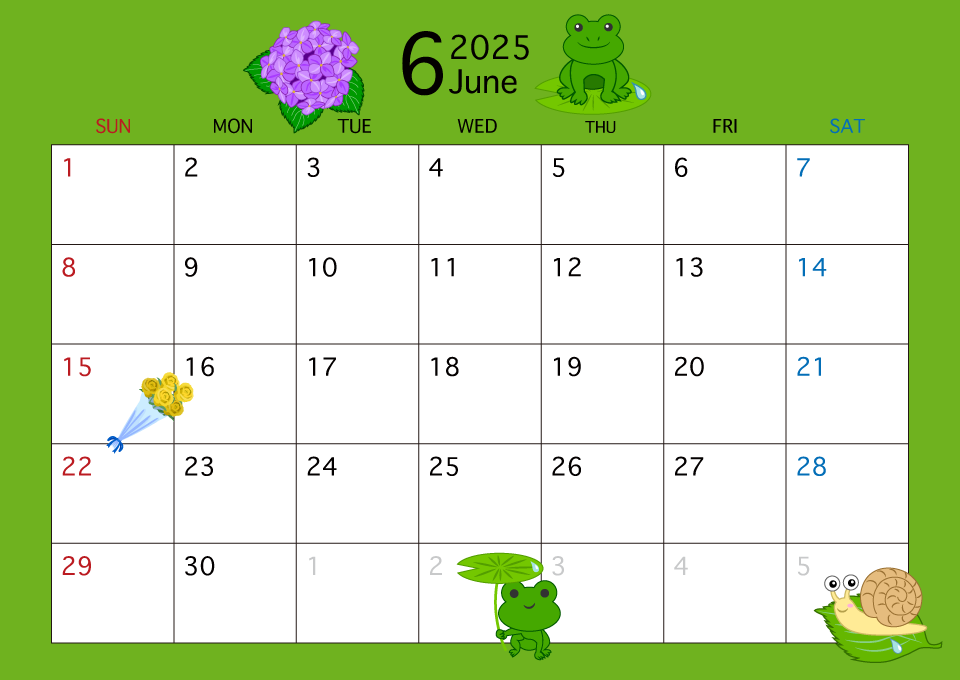 2021年6月カレンダー（梅雨）の無料イラスト素材｜イラストイメージ
