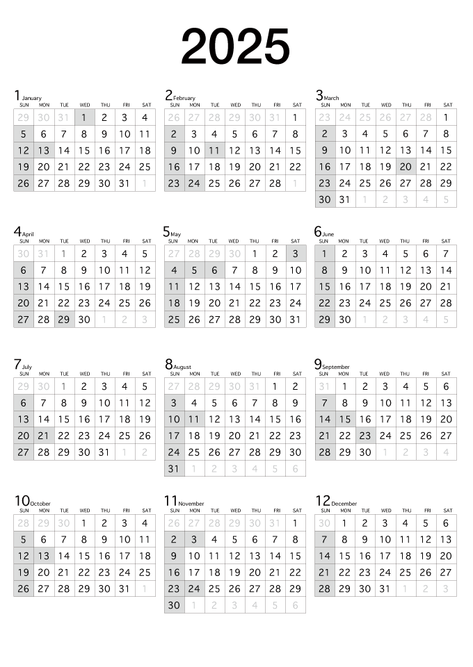 縦向きの2023年カレンダー