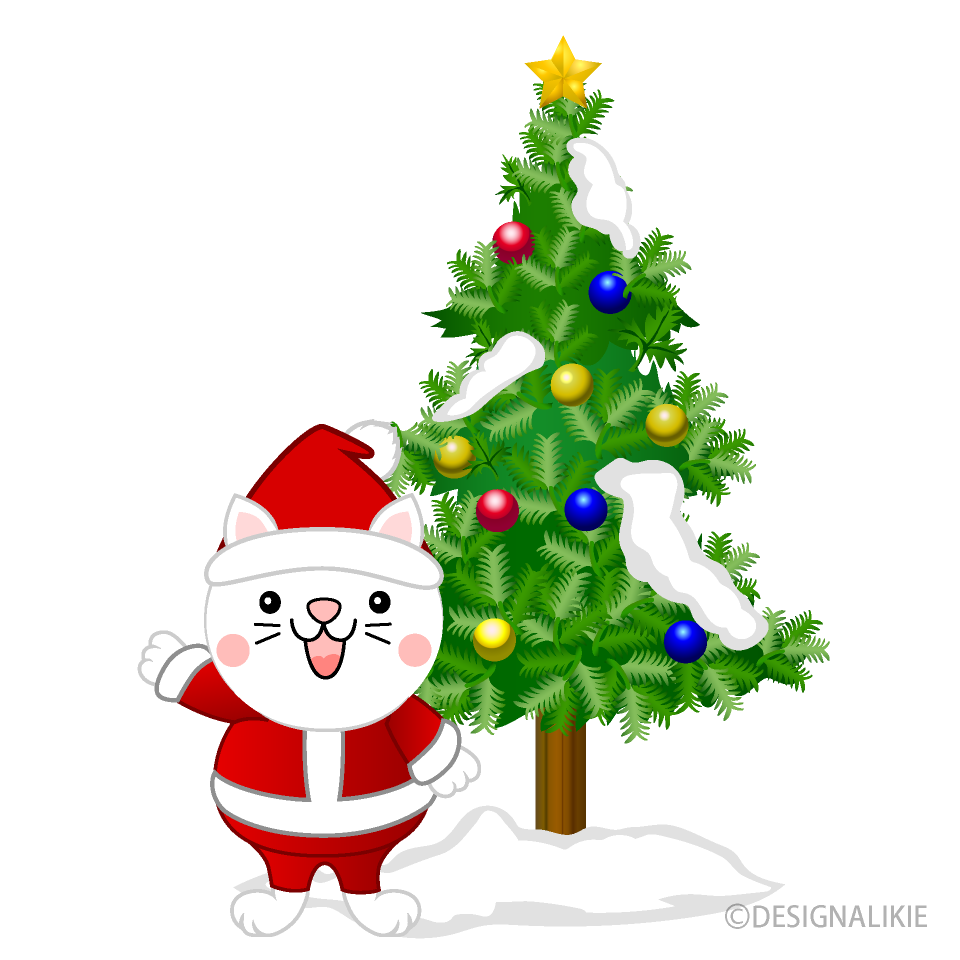 白猫とクリスマスツリー