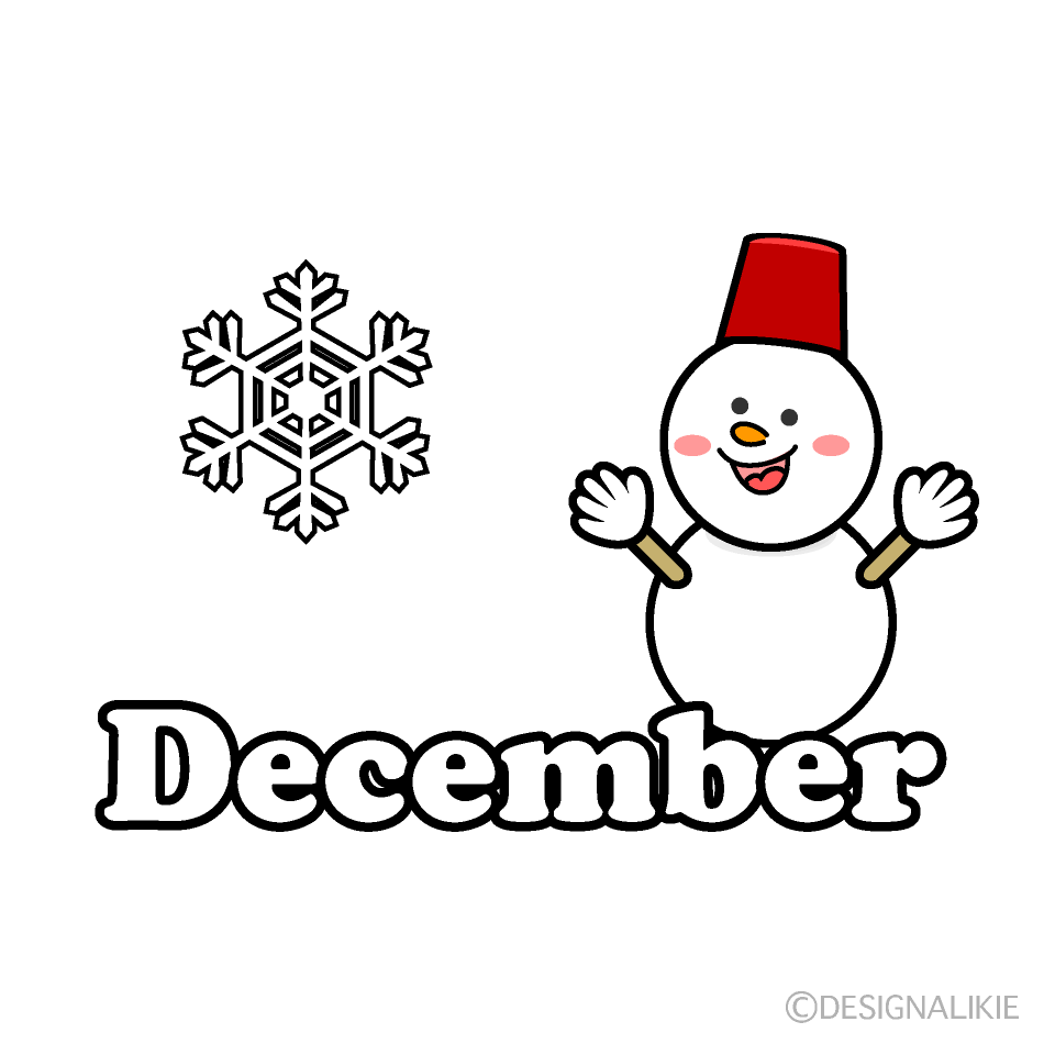 December文字と雪だるま