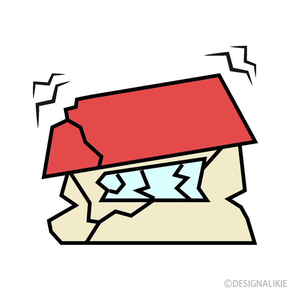 地震で全壊した家