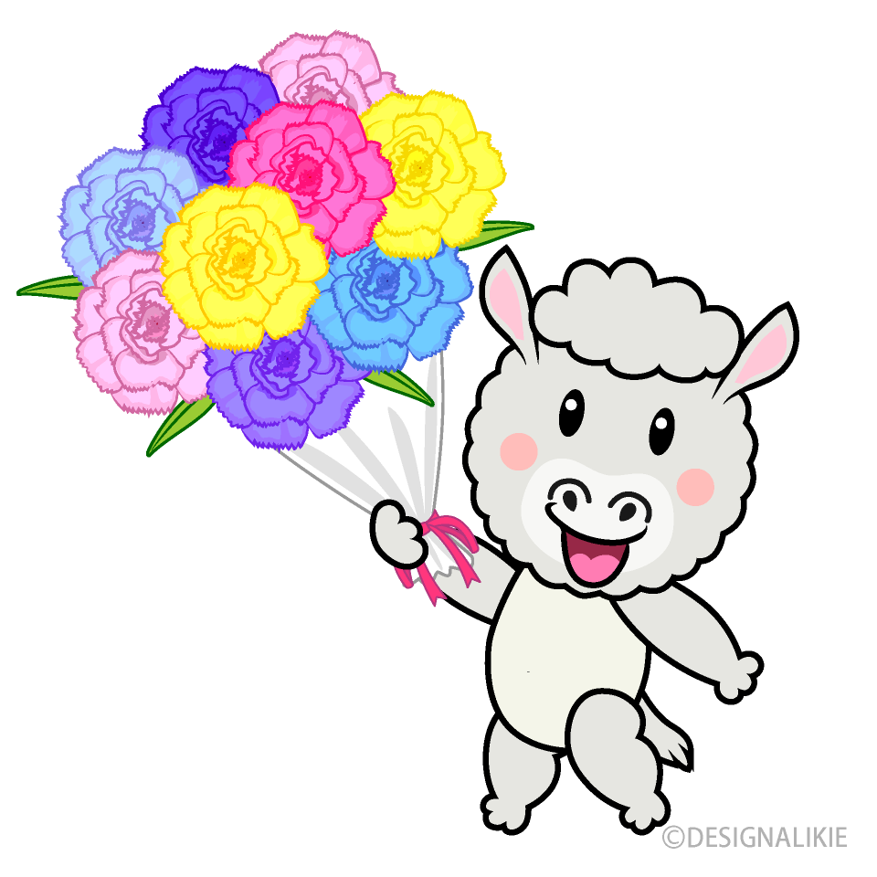 お祝いするアルパカキャラ