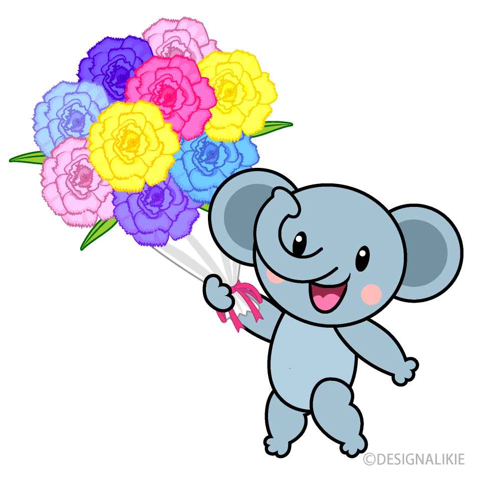 お祝いするゾウキャラ