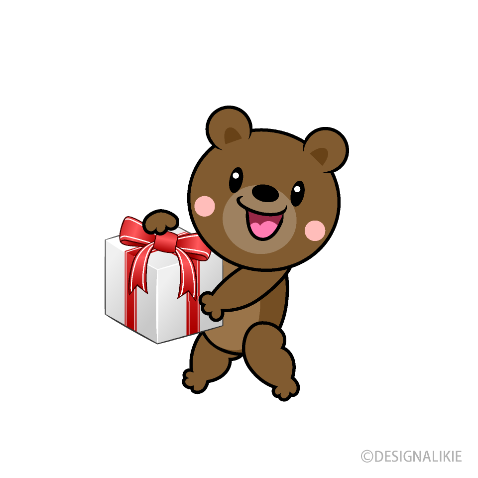 プレゼントするクマキャラ