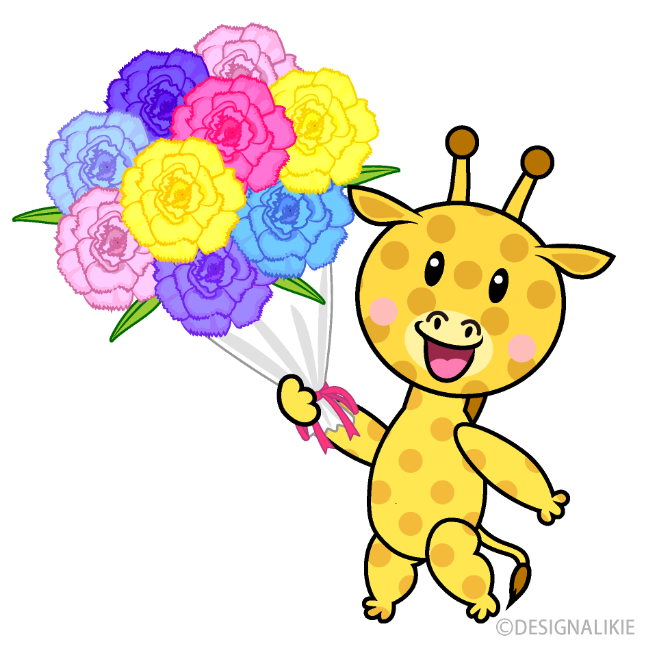 お祝いするキリンキャラ