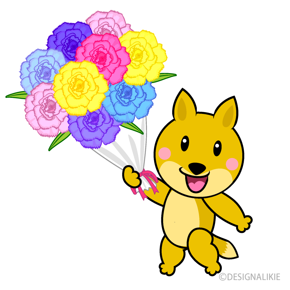 お祝いするキツネキャラ