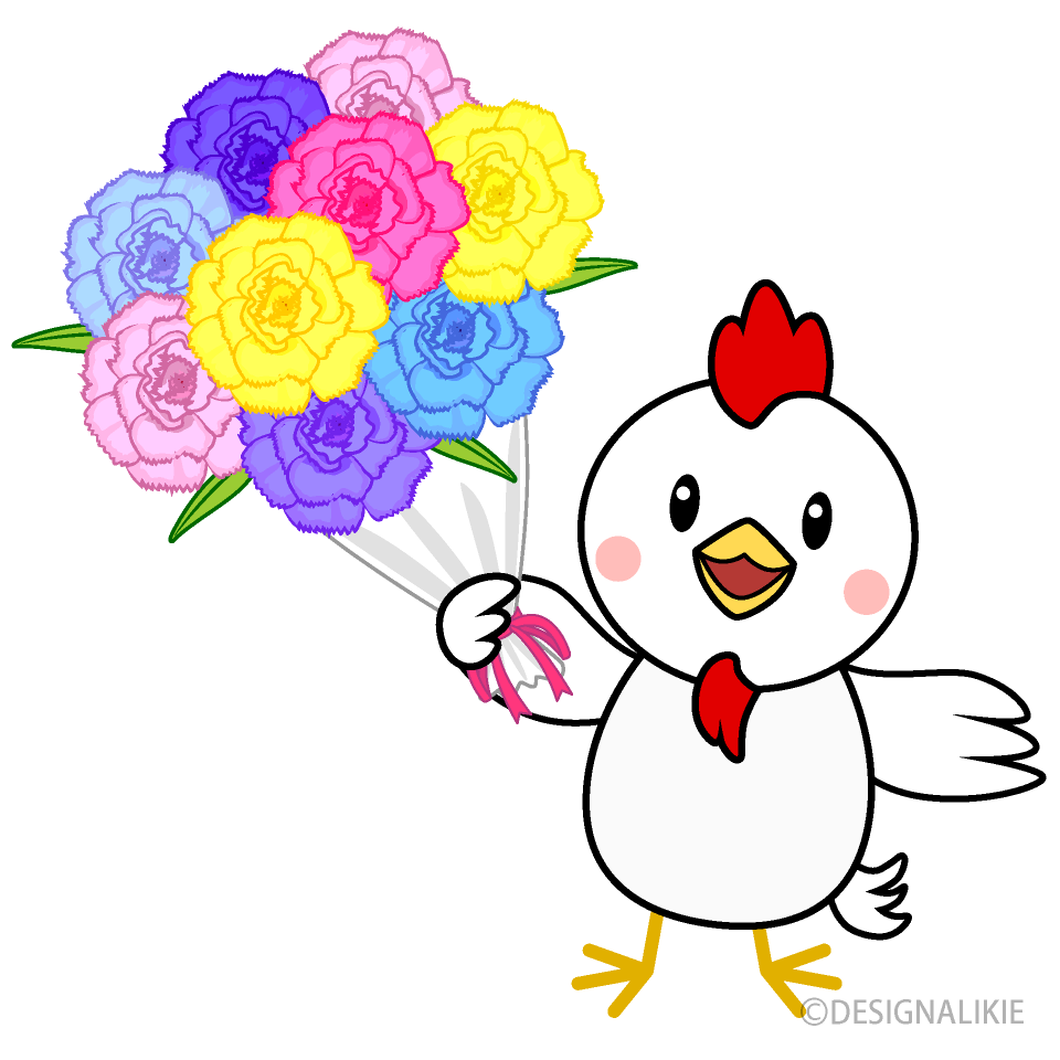 お祝いするニワトリキャラ