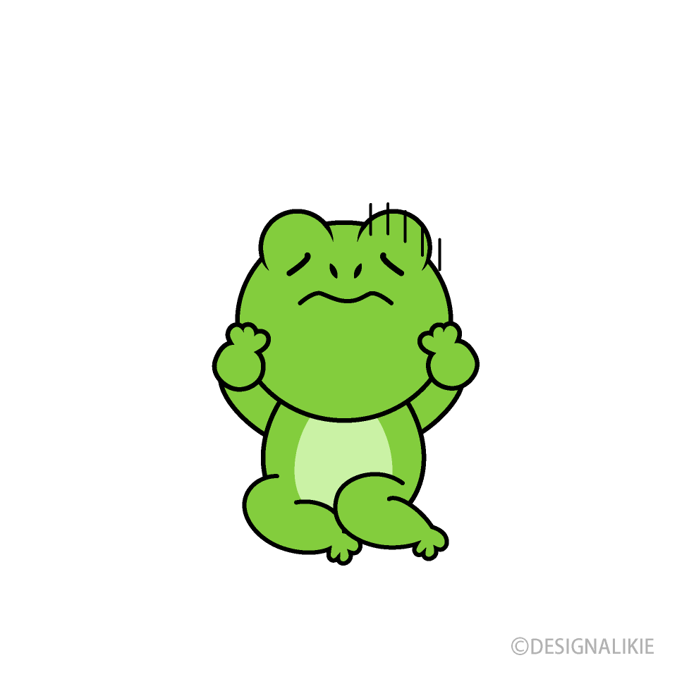 悩むカエルキャラ