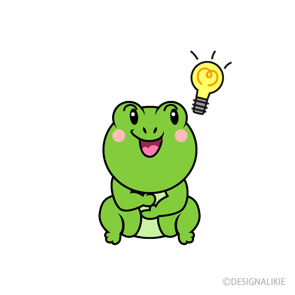 ひらめくカエルキャラ
