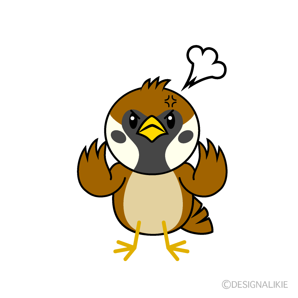 怒るスズメキャラ