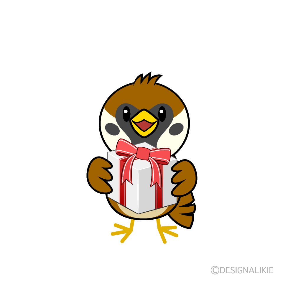 プレゼントするスズメキャラ