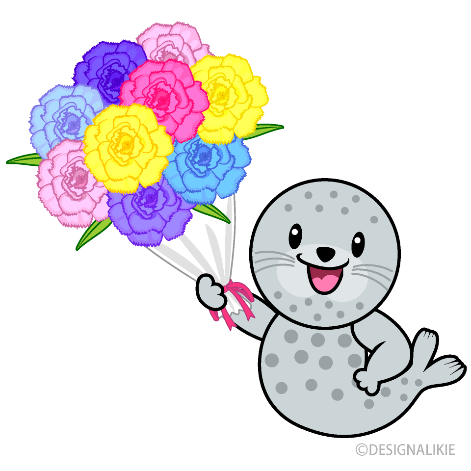 お祝いするゴマフアザラシキャラ