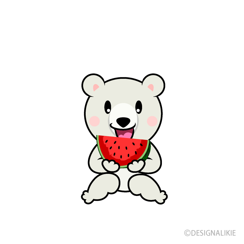 スイカを食べるシロクマキャラ