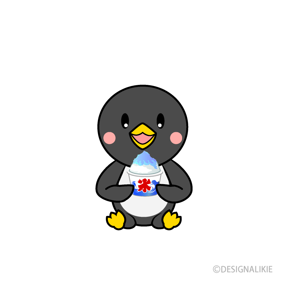 かき氷を食べるペンギンキャラ