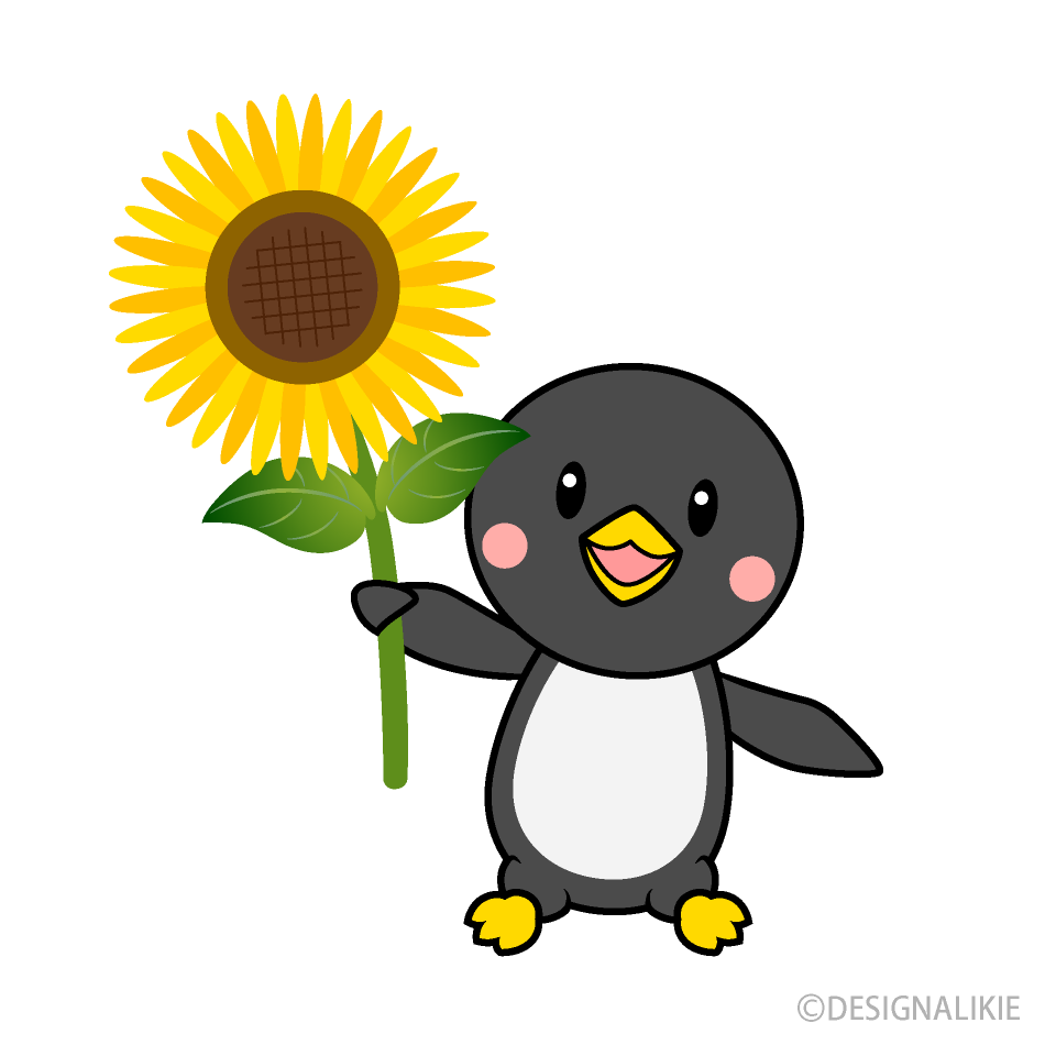 ヒマワリとペンギンキャラ