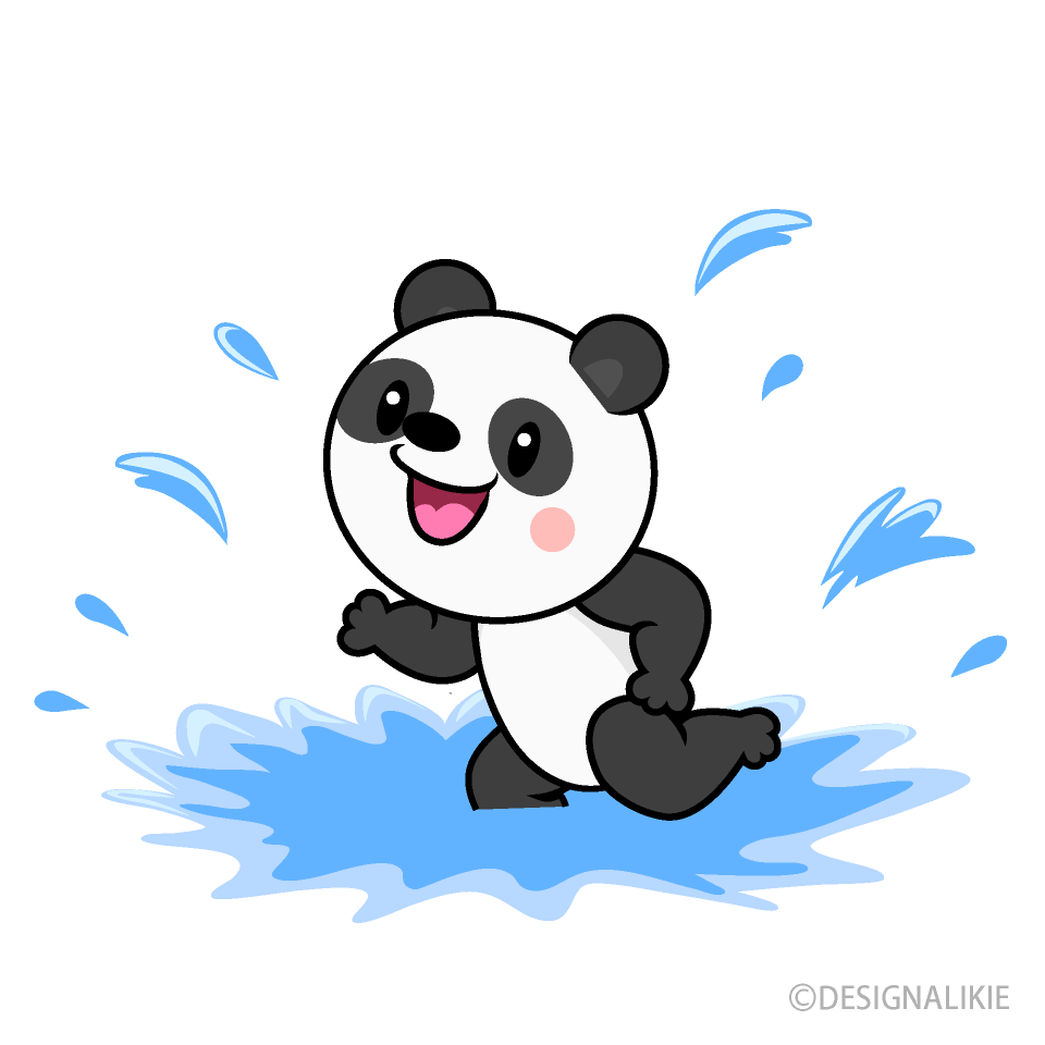 水遊びするパンダマキャラ