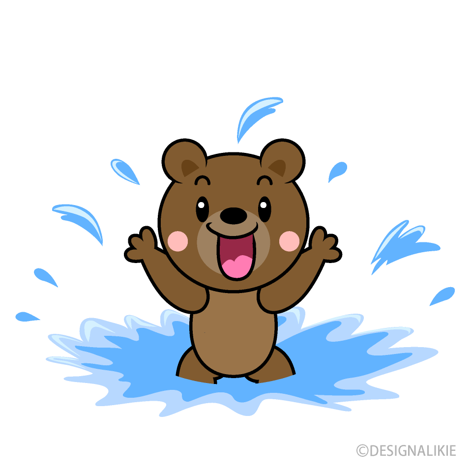水遊びするクマキャラ